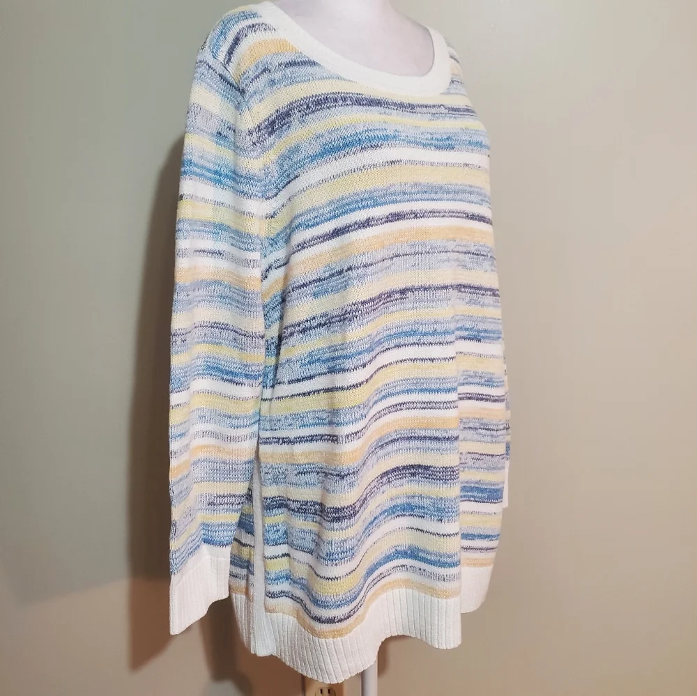 Talbots cotton blend mixed yarn stripe long sleeve sweater. 1X. NWT - Picture 3 of 12